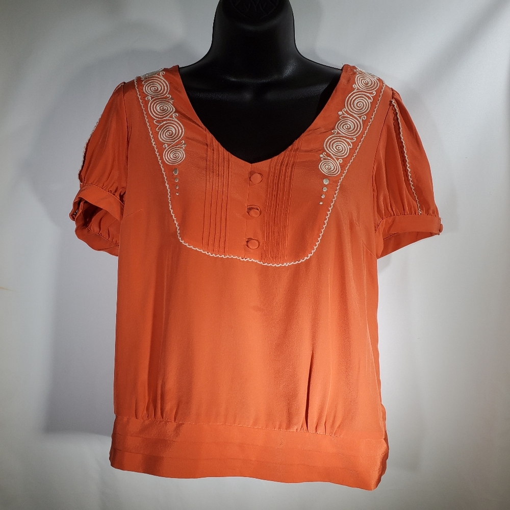 Anthro Floreat Womens Rust Blouse